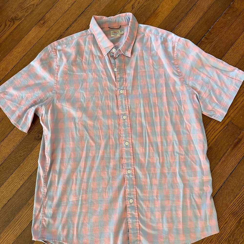Faherty Men's Casual Pink and Light Blue Shirt